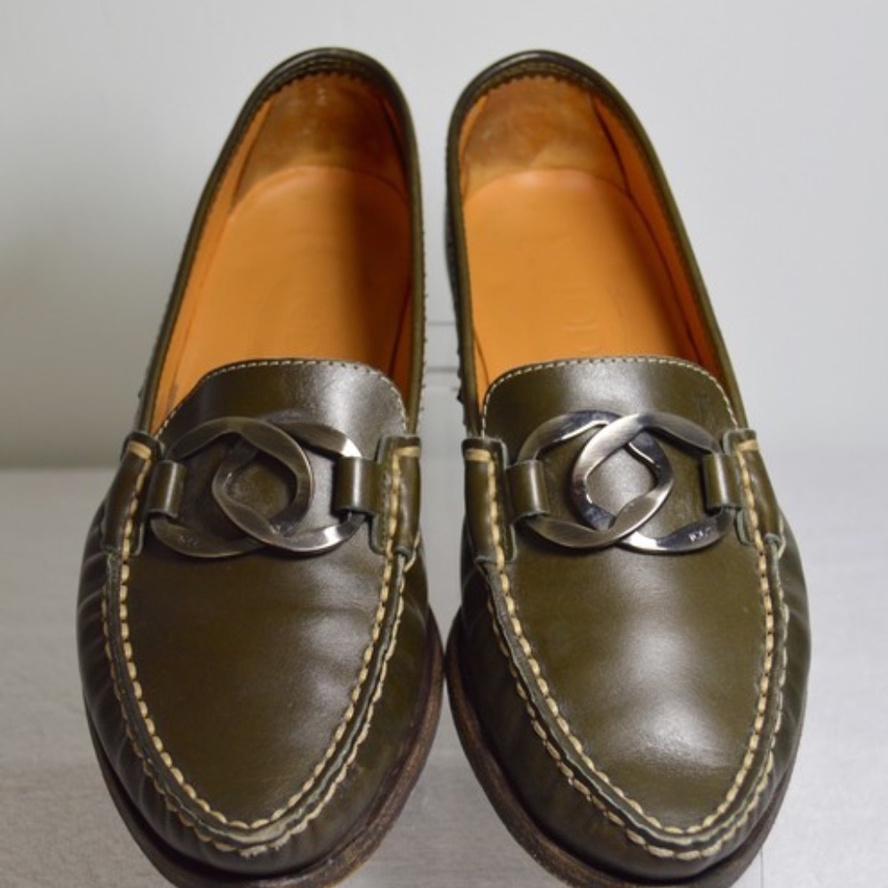 Olive Green Contrast Stitching Driving Flats Made in Italy 🇮🇹 - Picture 5 of 13